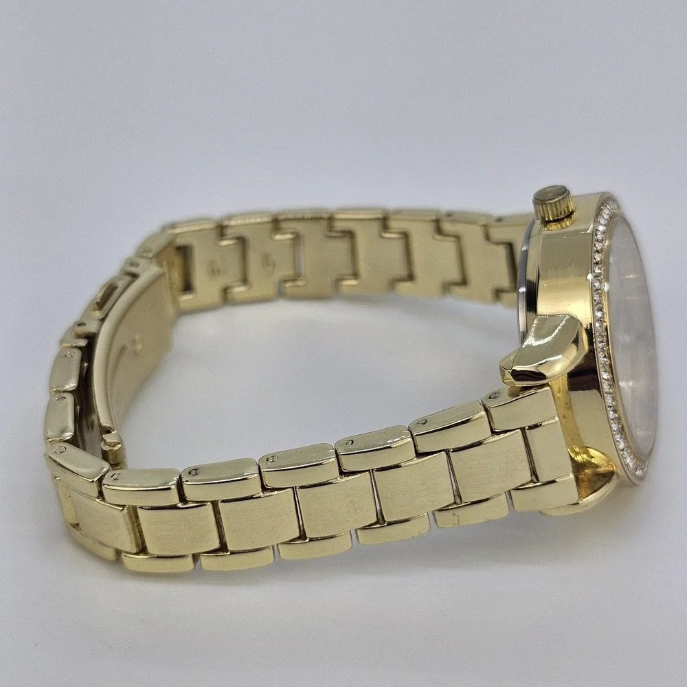 32MM Women's Watch Gold Dial Crystal Bezel Gold Bracelet Band New Battery‎